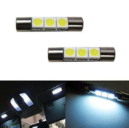 (2) Xenon White 3-SMD 6641 LED Bulbs For Car Sun Visor Flip Vanity Mirror Lights