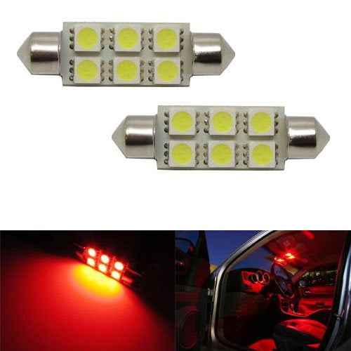 (2) Red 6-SMD LED Bulbs For Car Interior Dome Lights, 1.72" Festoon 211-2 578