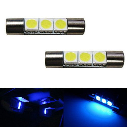 (2) Ultra Blue 3SMD 6641 LED Bulbs For Car Vanity Mirror Lights Sun V —