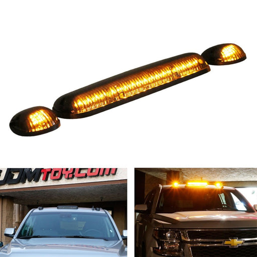 Smoked Lens 3pc Cab Roof Marker Running Lights w/Amber LED Lamps For Truck SUV
