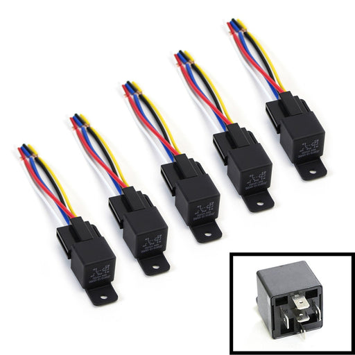 (5) 5-Pin 12V 40A SPDT Relay Socket Wire For Car Fog Light Daytime Running Lamps