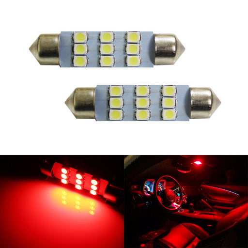 Brilliant Red 9-SMD 1.72" 42mm 578 211-2 LED Bulbs For Interior Map Dome Lights