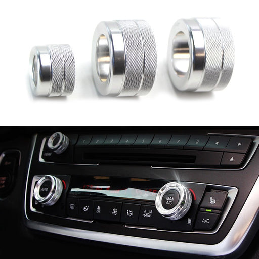 3pc Silver AC Climate Control Radio Volume Knob Ring Covers For BMW 5 6 7 Series