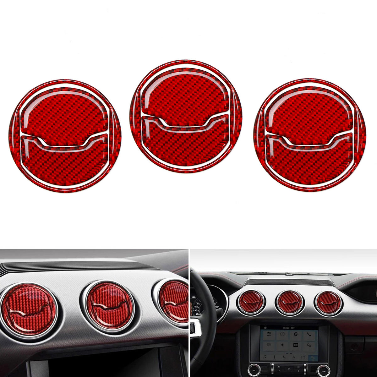 Red Full Set Interior Decoration Trim Kit For 2015+ Ford Mustang