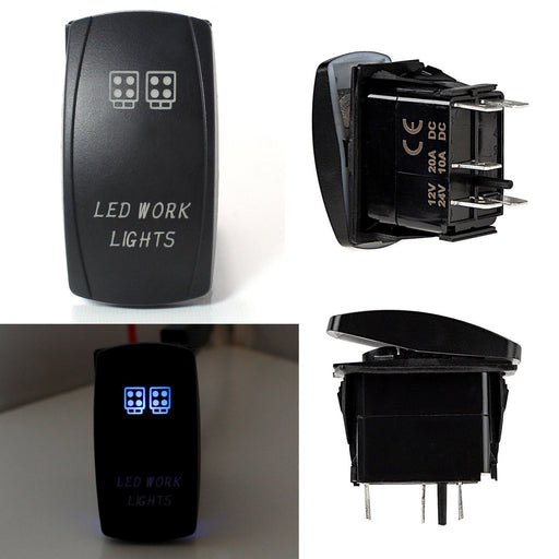 LED Work Lights 5-Pin SPST ON/OFF Blue LED Indicator Rocker Switch For Fog Lamps