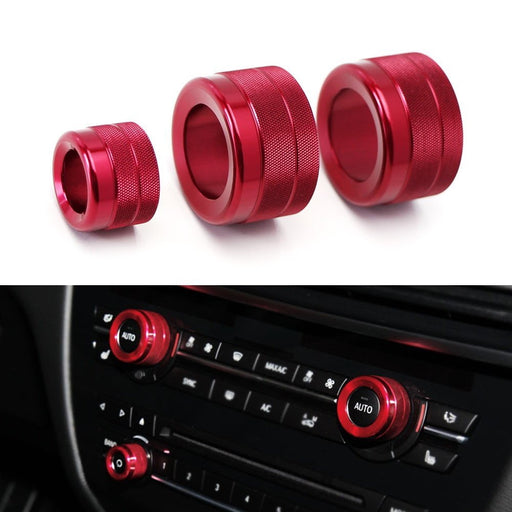3pc Red AC Climate Control Radio Volume Knob Ring Covers For BMW 5 6 7 Series