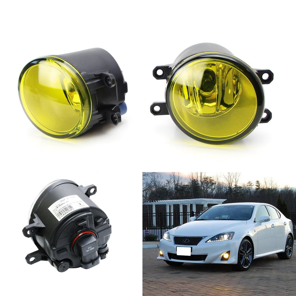 Pair Of Yellow Lens Fog Lights For Toyota - H11 Halogen Bulbs, Direct Replacement, 90-Day Warranty
