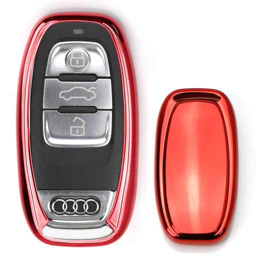 Chrome Red TPU Key Fob Case For Audi A3 A4 A5 A6 A7 Q3 Q5 Q7 3-Button Keyless