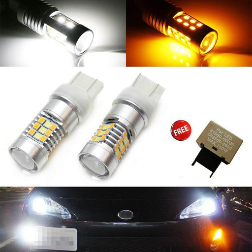 White/Amber 7443 Switchback LED Bulbs with 8-Pin Flasher For 2013-16 Scion FR-S