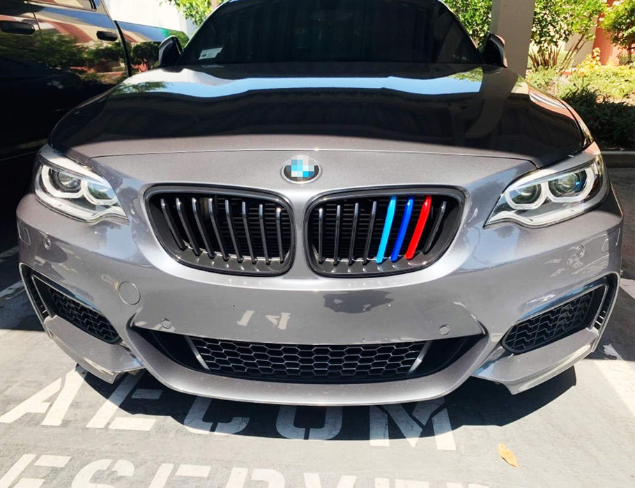 Exact Fit ///M-Colored Grille Insert Trims For 2014-20 BMW F22 F23 2 Series 220i 228i 230i 235i w/ Performance Black Kidney Grille (8-Beam ONLY)