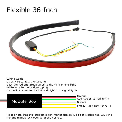 36" Flexible Rear Windshield 3rd Brake LED Light Strip w/Sequential Turn Signal