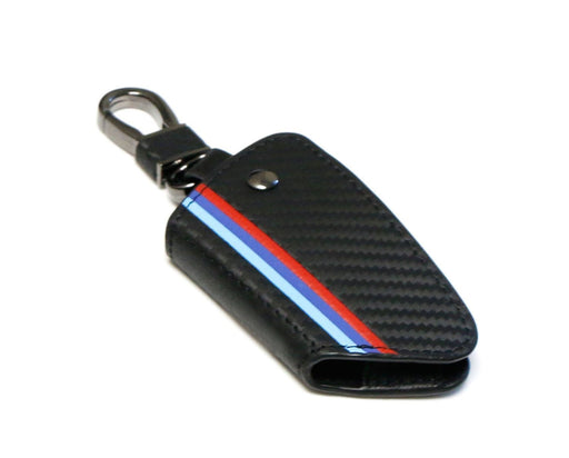 M-Colored Stripe Carbon Fiber Leather Key Holder For BMW X1 X4 X5 X6 5 7 Series