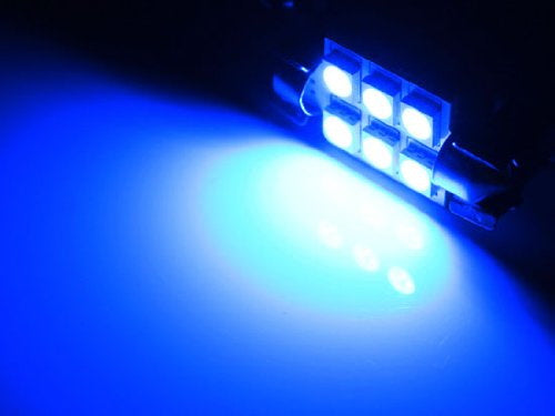 (2) Blue 6-SMD LED Bulbs For Car Interior Dome Lights, 1.50" 36mm 6411 DE3425