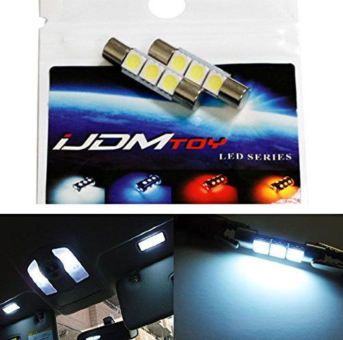 (2) Xenon White 3-SMD 6641 LED Bulbs For Car Vanity Mirror Lights Sun Visor Lamp