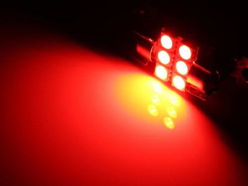 (2) Red 6-SMD LED Bulbs For Car Interior Dome Lights, 1.25" 31mm DE3175 DE3022