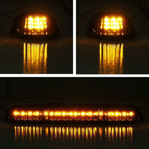 Smoked Lens 3pc Cab Roof Marker Running Lights w/Amber LED Lamps For Truck SUV