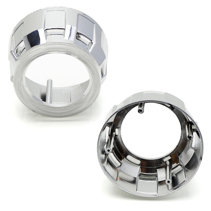 Chrome 2.5" Round w/Halo Ring Trim Mini H1 Headlamp Projector Decorative Shrouds
