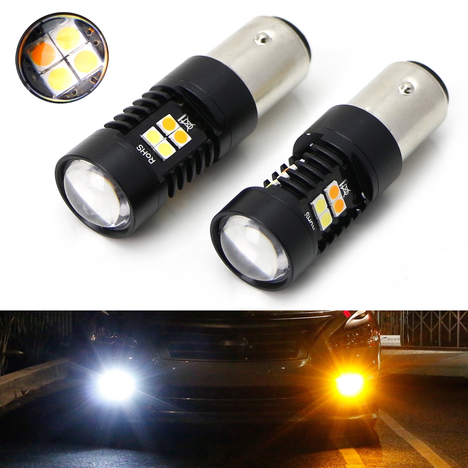 White/Amber High Power 16-SMD 1157 Switchback LED Bulbs For Turn Signal ...