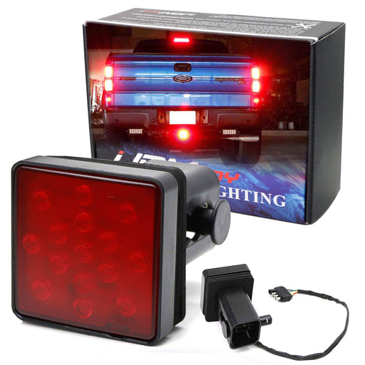 Red Lens 15-LED Tow Hitch Receiver Strobe Brake Light For Truck SUV 2-Inch Hole