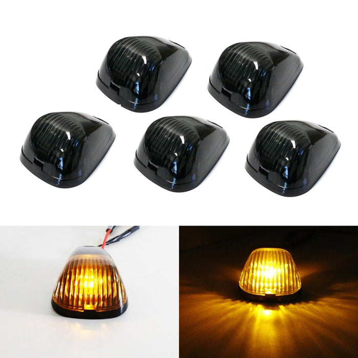 (5) Black Smoked Cab Roof Marker Running Lamps w/ Amber LED Lights For Truck 4x4