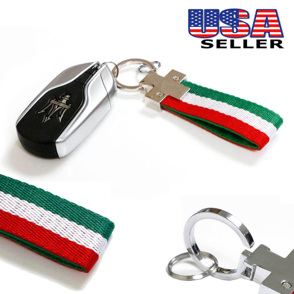 Euro Italian Flag Stripe Nylon Band w/ Inner Leather Key Fob Chain Key ...
