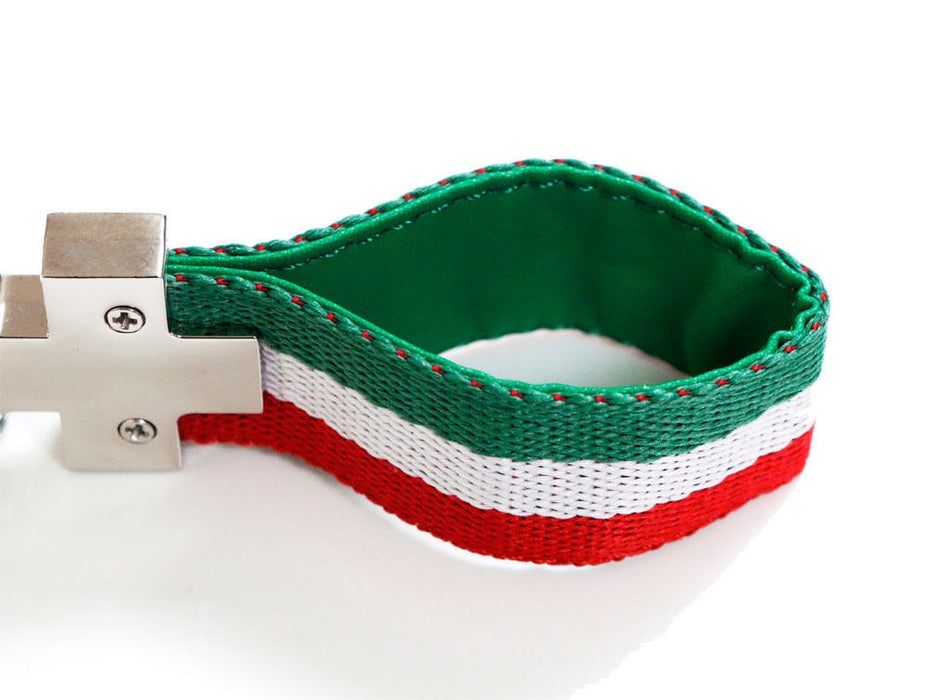 Euro Italian Flag Stripe Nylon Band w/ Inner Leather Key Fob Chain Keychain Ring