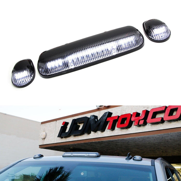 Clear/Black Lens 3pc LED Cab Roof Lights w/ White LED Light/Bulb For Trucks
