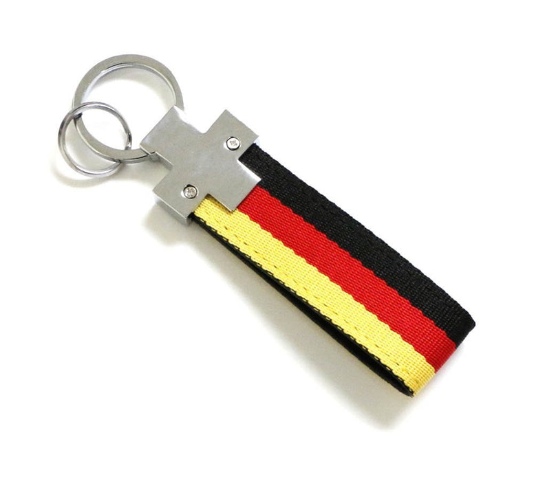 Euro Germany Flag Stripe Nylon Band w/ Inner Leather Key Fob Chain Keychain Ring