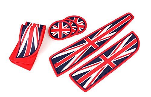 Red Union Jack UK Flag Style Coasters For MINI Cooper Cup Holders Side Door Mats