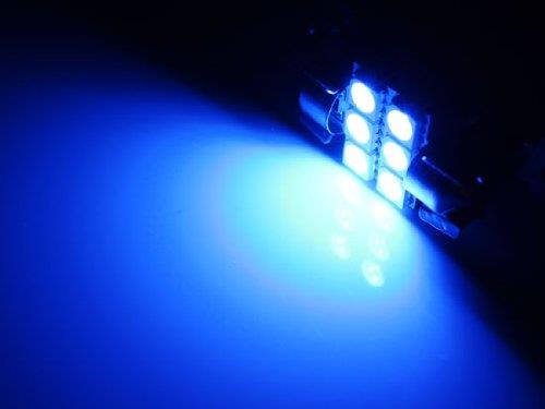 (2) Blue 6-SMD LED Bulbs For Car Interior Dome Lights, 1.25" 31mm DE3175 DE3022