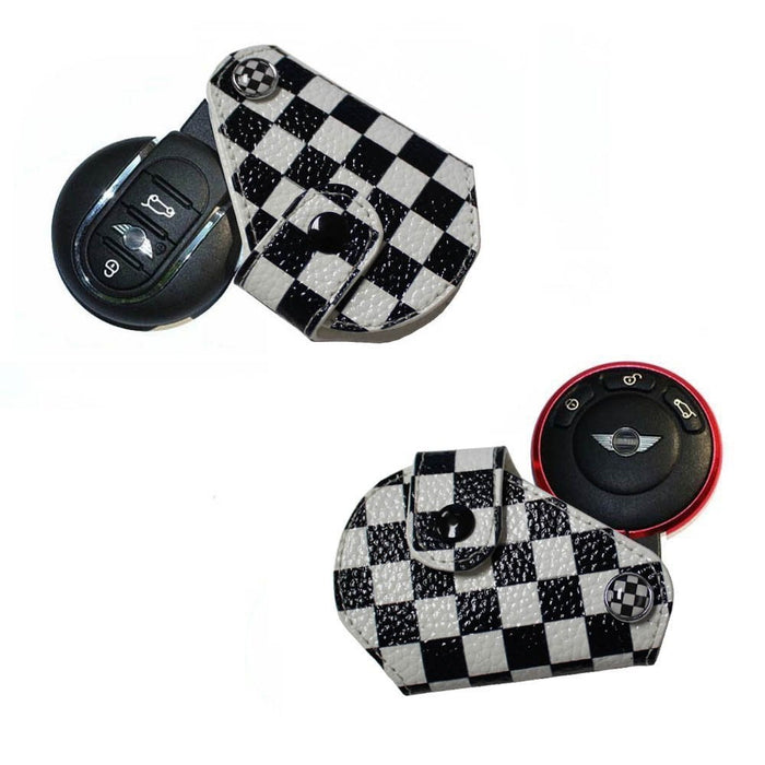 Black UK Checker Pattern Style Key Fob Holder For 2008+ MINI Cooper