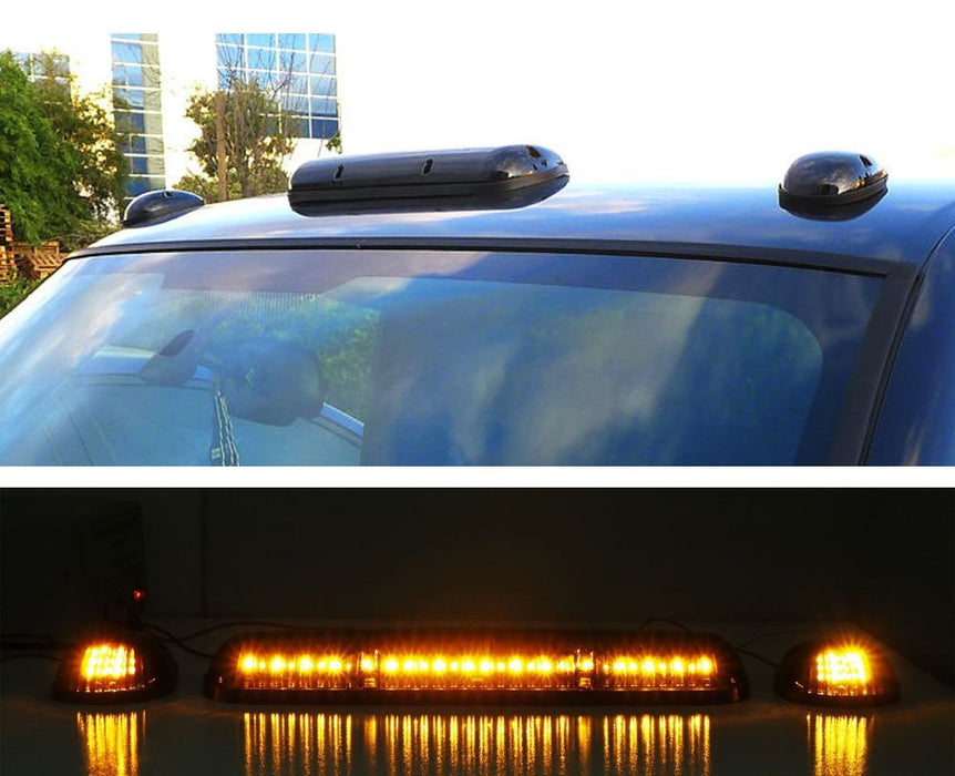 Smoked Lens 3pc Cab Roof Marker Running Lights w/Amber LED Lamps For Truck SUV