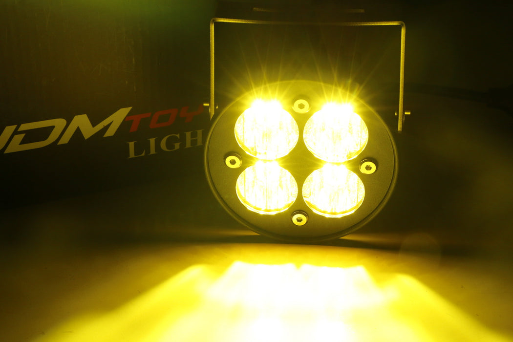 Yellow Lens 24W High Power LED Wide Angle SAE Flood Beam FogLight Kit w/Brackets
