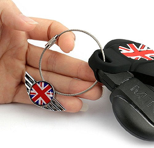 Red/Blue UK Union Jack Wing Logo Shape Key Chain Ring Keychain For MINI Cooper