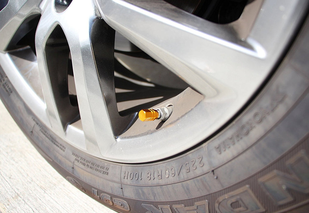 (4) Tuner Racing Style Gold Anodized Aluminum Tire Valve Caps (Hexagon Shape)