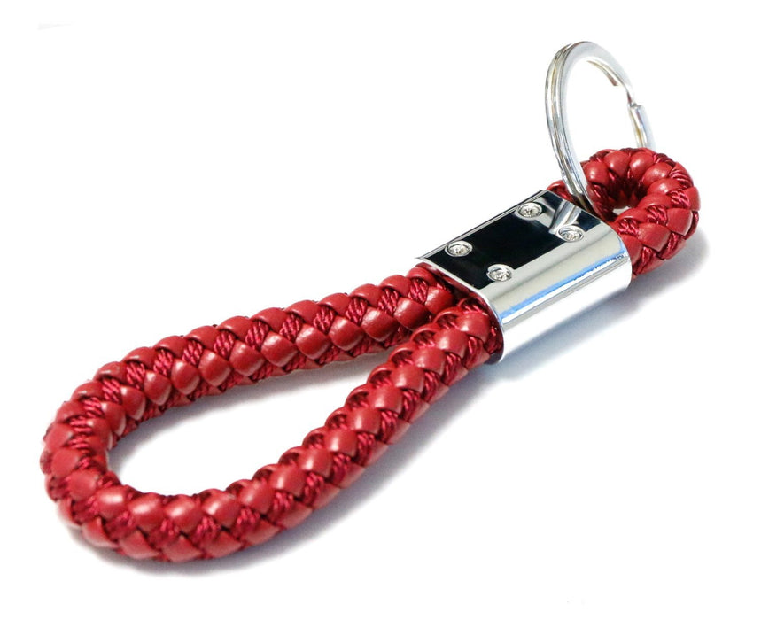 (1) Red Braided Leather Strap Keychain Ring For Car Key, Key Fob ...