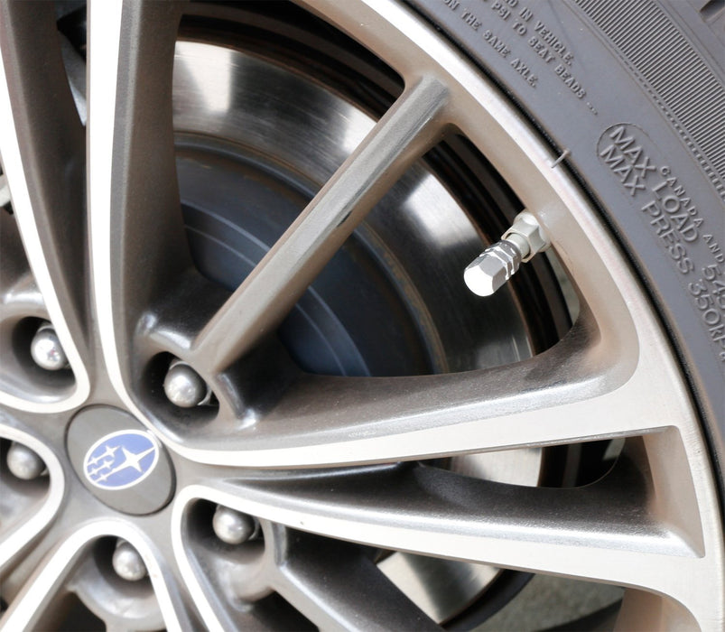 (4) Tuner Racing Style Silver Anodized Aluminum Tire Valve Caps (Hexagon Shape)