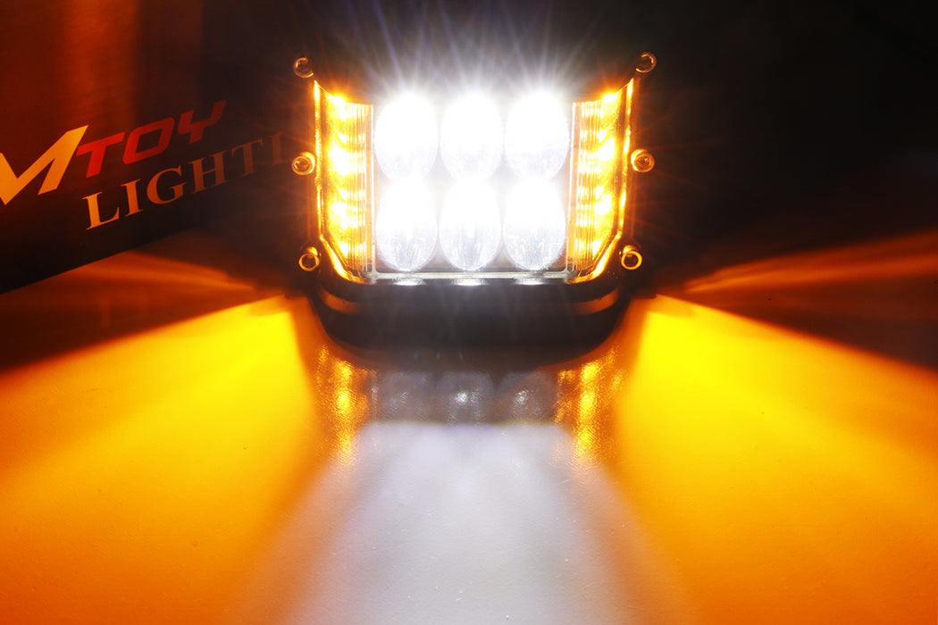 36W White LED A-Pillar SS Pod Light Kit w/Amber Strobe For 14-22 Toyota 4Runner