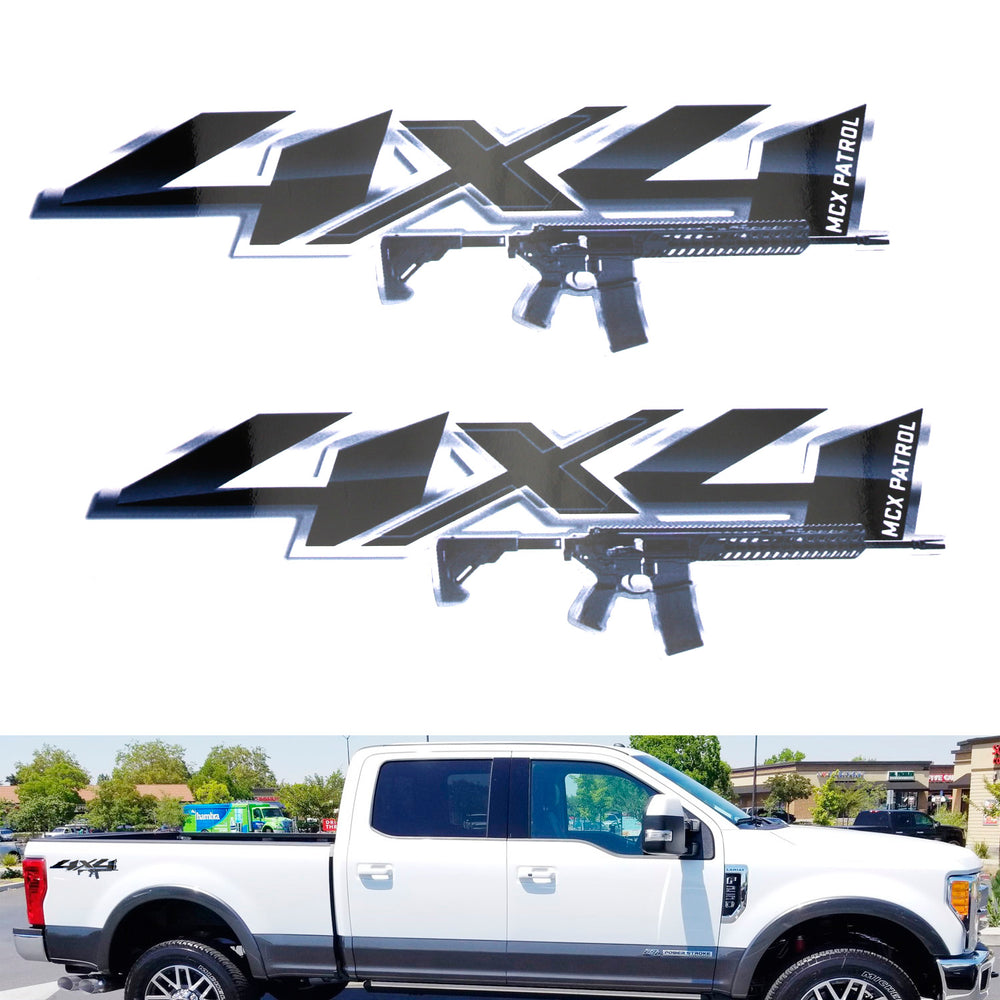 2pcs 12" Black 4x4 Letters w/ AR15 M4 M16 Rifle Decals For Truck SUV