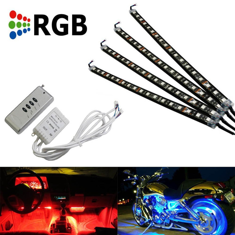 4 x 12" 7 Color RGB LED Knight Rider Ground Effect Light Kit For Motor