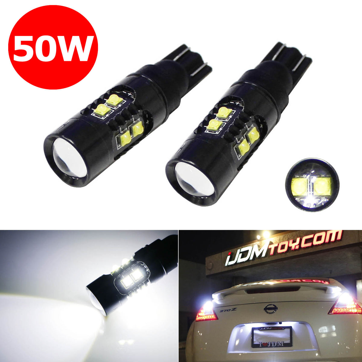 2) High Power 50W CREE T10 LED Bulbs For Car Backup Reverse Lights 91 —  iJDMTOY.com, image size:1200x1200