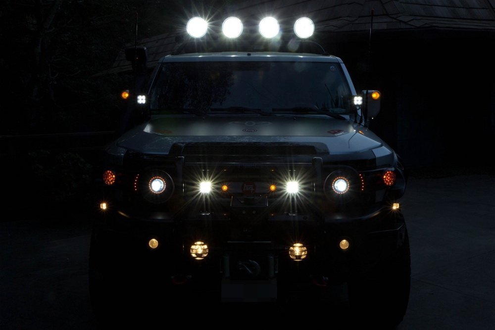 LED Front Cowl Light Kit For 2007-2014 Toyota FJ Cruiser, Includes (2) 20W High Power CREE LED Pod Lights & Windshield A-Pillar Mounting Brackets-iJDMTOY