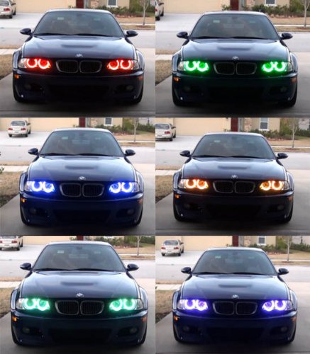 One Complete Set 7-Color RGB LED Angel Eye Halo Rings For BMW E39 E46 3 5 7 Series Headlights w/ Wireless Remote-iJDMTOY
