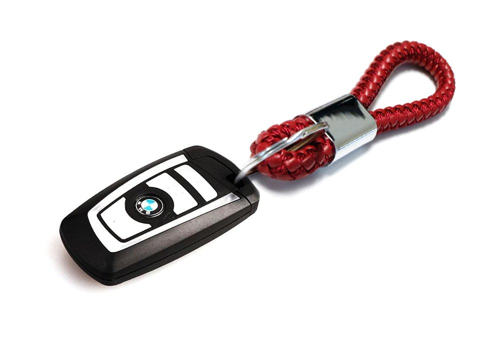 (1) Black or Red Braided Leather Strap Keychain Ring For Car Key, Key Fob-iJDMTOY
