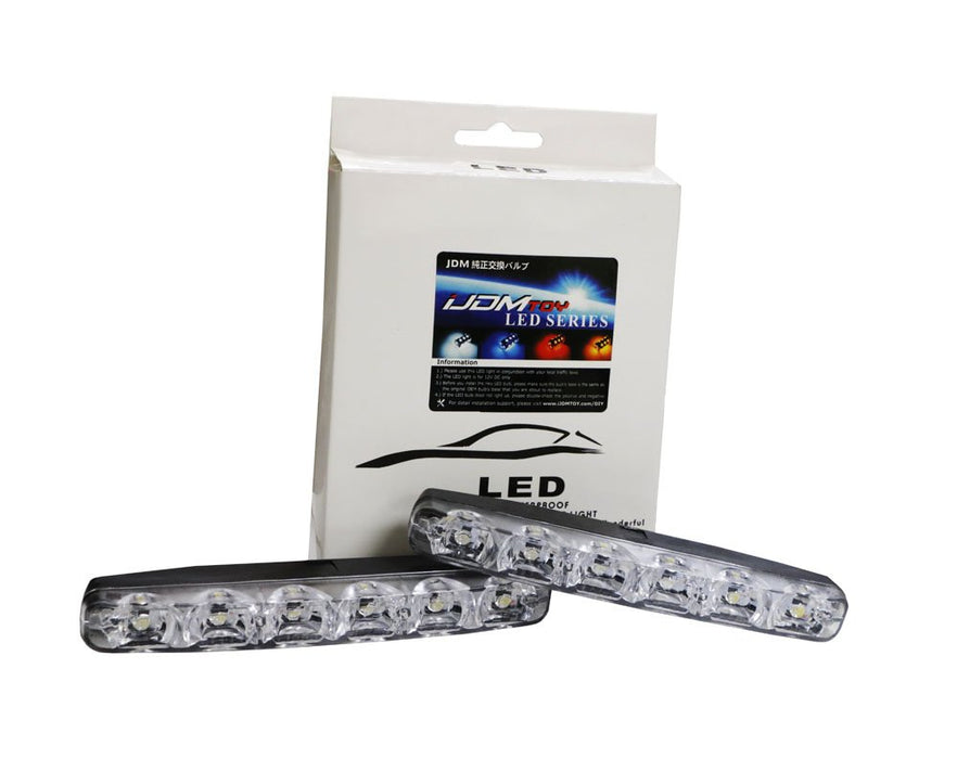 (2) 6000K Cool White 6-LED Universal Fit LED Daytime Running Lights For Car-iJDMTOY