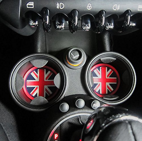 (2) 73mm Union Jack Style Silicone Cup Holder Coasters For MINI Cooper R55 R56 R57 R58 R59 Front Cup Holders, Black/Grey UK Flag Design-iJDMTOY