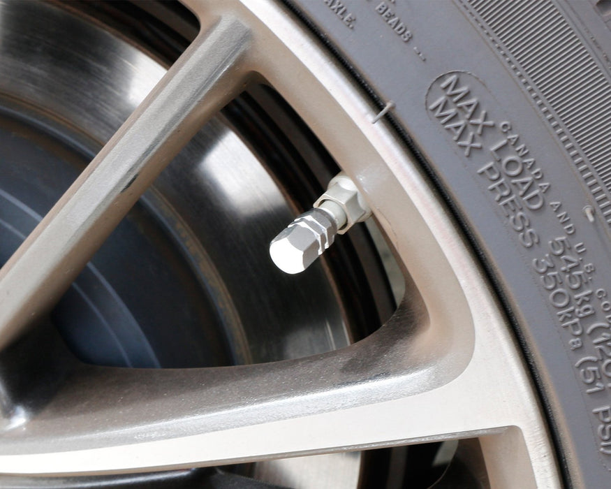 (4) Tuner Racing Style Silver Anodized Aluminum Tire Valve Caps (Hexagon Shape)