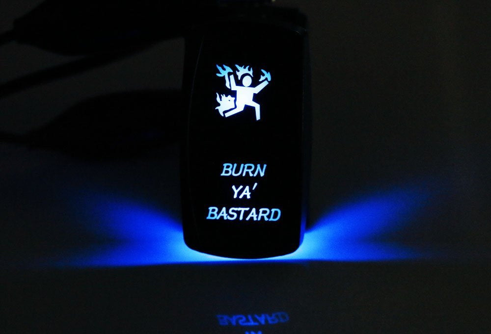 Burn Ya' Bastard 5-Pin SPST ON/OFF Blue LED Indicator Rocker Switch For Fog Lamp