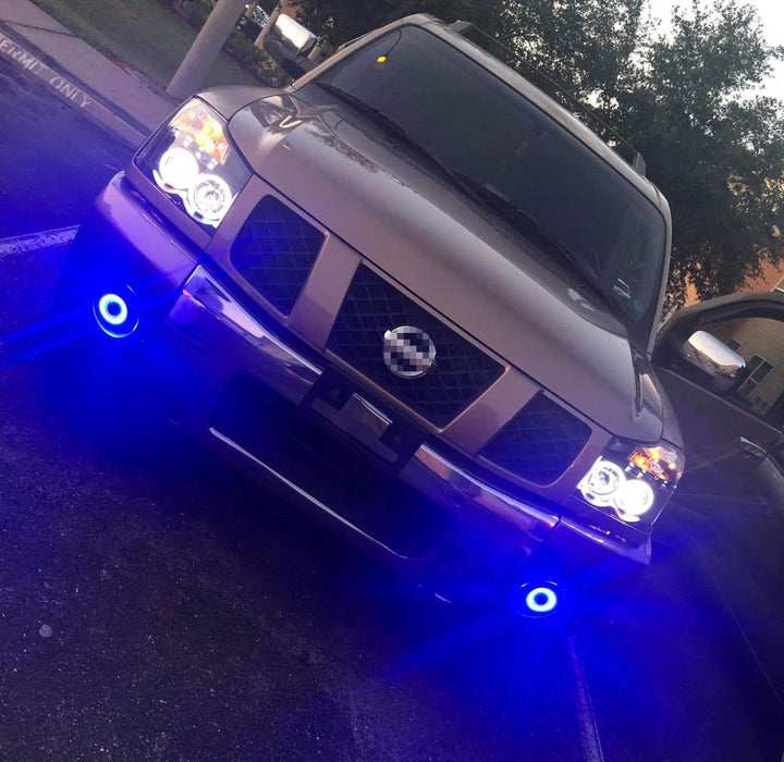 IJDMTOY 3-Inch Projector Fog Lights With Ultra Blue 40-LED Halo Angel Eyes - Universal Fit