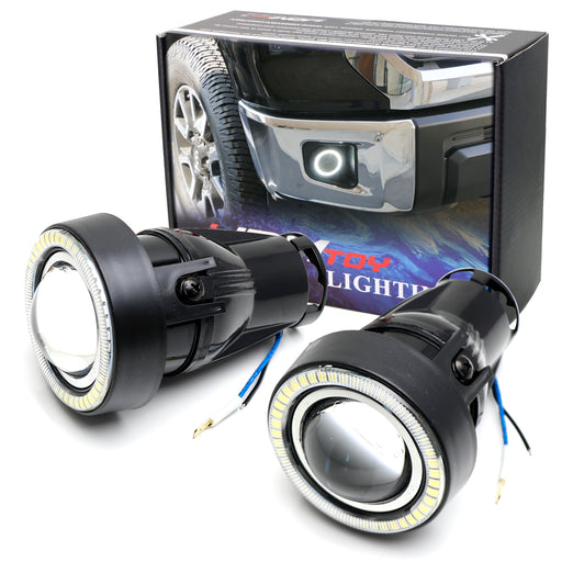 3" Projector Fog Light Kit w/Black Shroud 40-SMD White LED Halo Ring Angle Rings